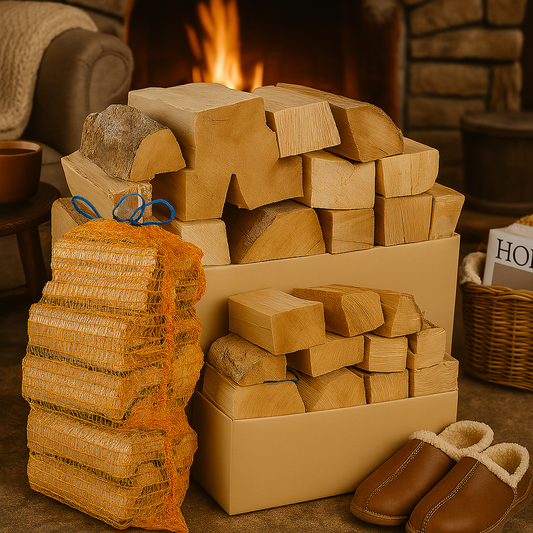 Box of 50 L Premium Kiln-Dried Hardwood Logs with pack of Kindling